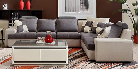 Alesandrio 7 Seater LHS Corner L Shape Sofa In Dark Grey & Cream Colour