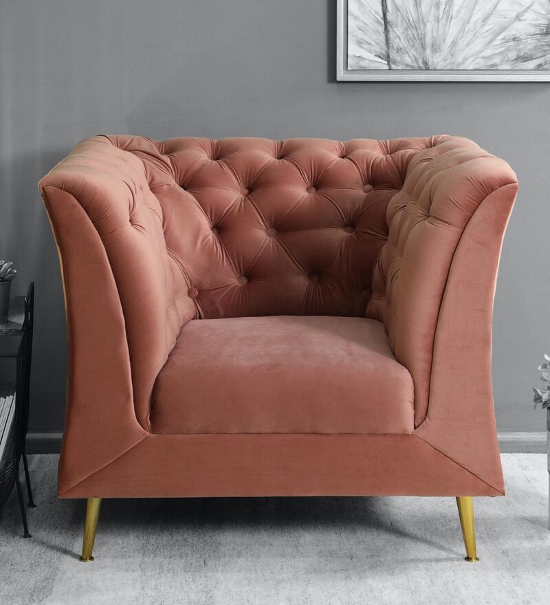 Azalea 1 Seater Velvet Sofa In Blush Pink Colour image